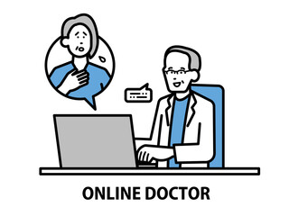 Fototapeta na wymiar オンラインで患者の診察をする医師のイラスト素材