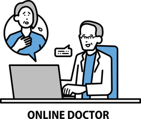 Fototapeta na wymiar オンラインで患者の診察をする医師のイラスト素材