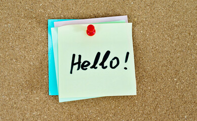 Hello note on cork board