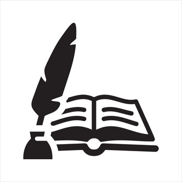recommend clip art: Feather pen with book icon. Vector and glyph