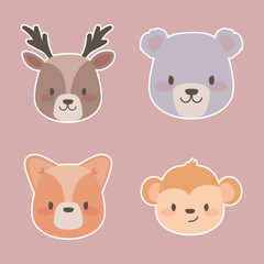 cute animals faces, icons
