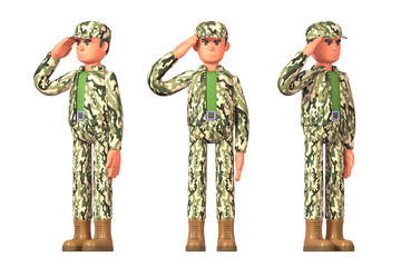 3d render of soldier in military uniform standing and saluting