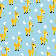 Seamless pattern with cute giraffe animals. Perfect for kids clothes design