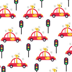 Fototapeta premium Seamless pattern with cute car. Perfect for kids clothes design and wallpaper