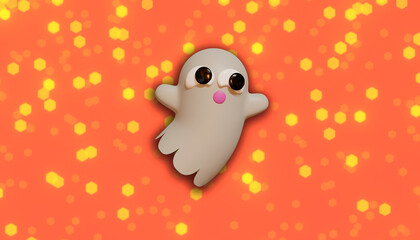 Halloween banner whit ghost. 3D Illustration. orange background.