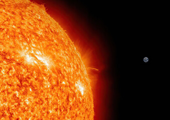 Accurate size comparison of Earth and Sun. 