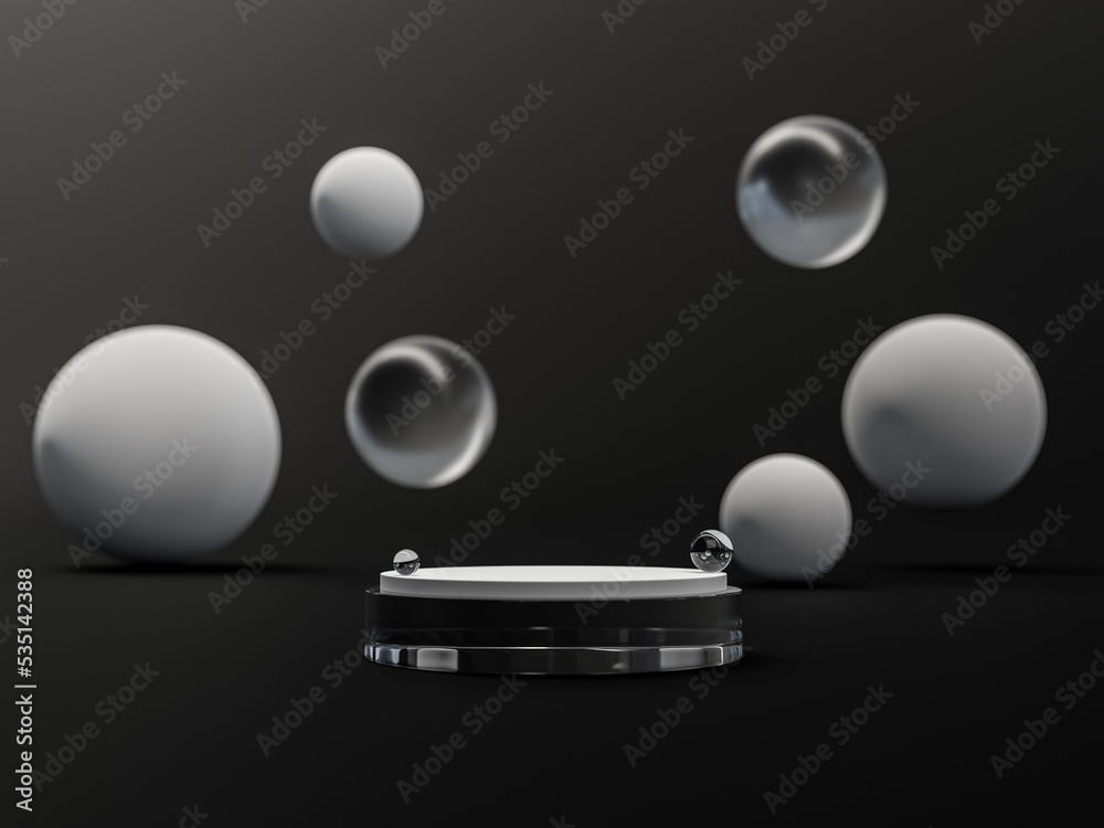 Aufkleber 3d rendering abstract minimal scene with geometric forms. black and white cylinder glass scene.displ