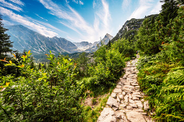 Naklejka na ściany i meble Tatra National Park in Poland. Tatra mountains panorama, Hiking in Gasienicowa valley (Hala Gasienicowa) to Czarny Staw Gąsienicowy near Kasprowy Wierch