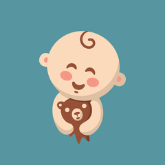 Baby with teddy cartoon character, flat design style