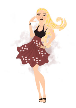 Fashion Girl in Fancy Frock Stock Illustration.A Girl In Polka Dot Fancy Frock Vector Illustration.