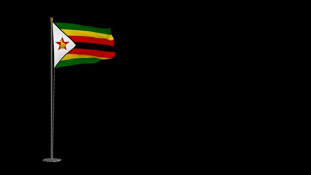 Animated video of Zimbabwe flag waving in the wind with alpha channel