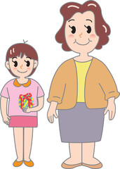 プレゼントを持つ娘と母
