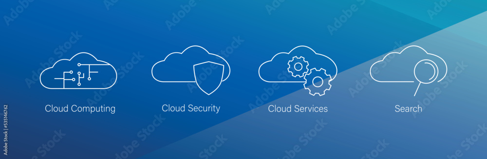 Canvas Prints cloud computing, cloud security, cloud services, search vector icons in blue background