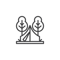 Camping tent and trees line icon