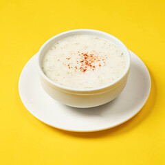 pumpkin soup in a white bowl 