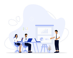 Pitch meeting concept illustration.Suitable for landing page, ui, web, App intro card, editorial, flyer, and banner