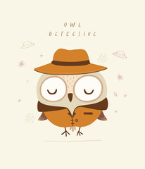 Cute owl illustration, baby nursery print