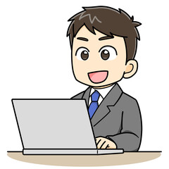Fototapeta na wymiar パソコンを操作する笑顔のビジネスマン