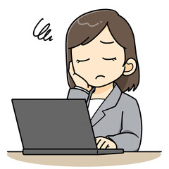 パソコンの前で悩むビジネスウーマン