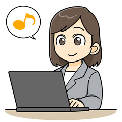 パソコンを前に機嫌がいい、調子がいいビジネスウーマン