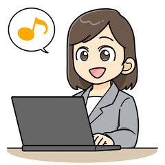 パソコンを前に機嫌がいい、調子がいいビジネスウーマン