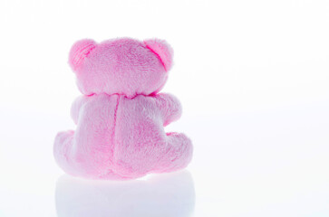 Back view of teddy bear against white background