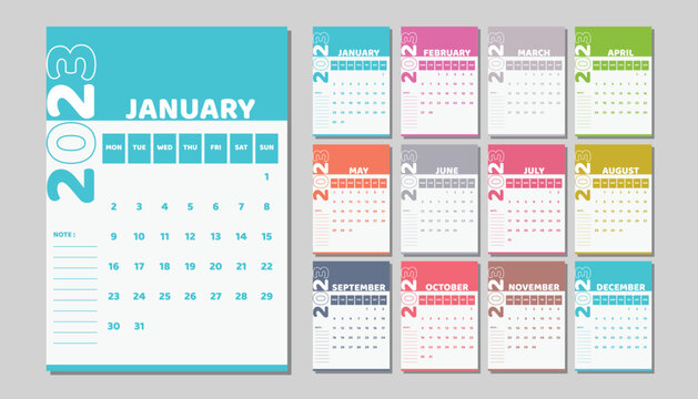 Colorful Wall Calendar 2023 Template Design