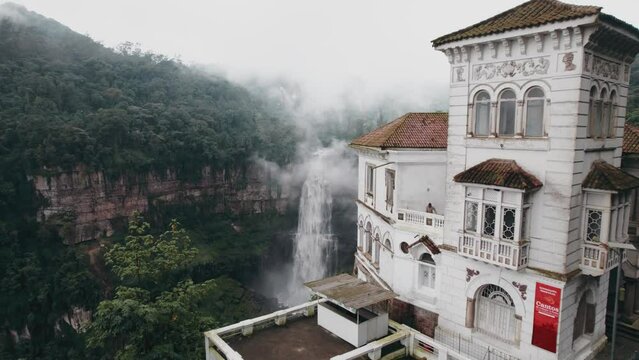 Aerial View Of Tequendama Falls Museum Towards Tequendama Cascades In Colombia.