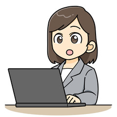 パソコンの前で驚くビジネスウーマン