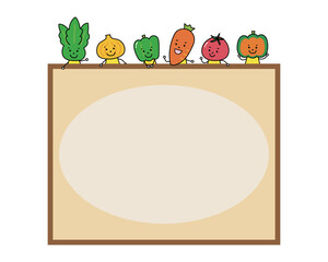 野菜達の看板フレームイラスト（食育）