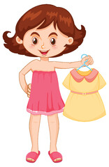 Girl picking up dress on white background