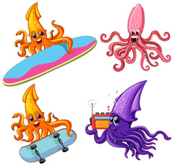Naklejka premium Squid cartoon characters set