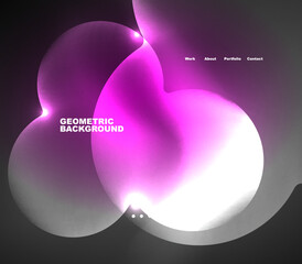 Neon glowing bubbles, circles magic energy space light concept, abstract background wallpaper design