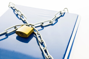 Folder with chain and padlock isolated on white background
