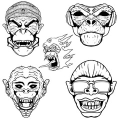 monkey art line illustration set vector