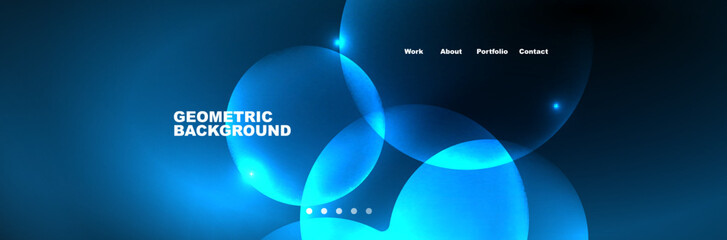 Shiny neon circles and bubbles, dark abstract background with blurred magic neon light, wallpaper design