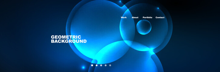 Shiny neon circles and bubbles, dark abstract background with blurred magic neon light, wallpaper design