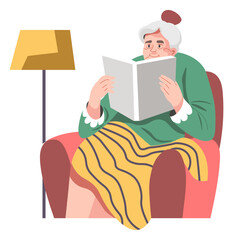 Grandmother reading book in armchair, leisure