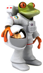 Fun 3D cartoon illustration of a comsmonaut frog