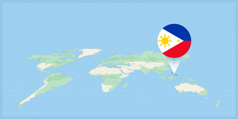 Location of Philippines on the world map, marked with Philippines flag pin.