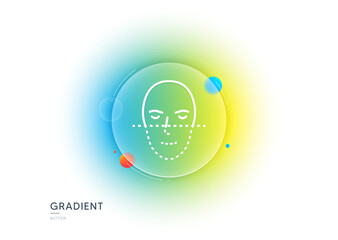 Face recognition line icon. Gradient blur button with glassmorphism. Faces biometrics sign. Head scanning symbol. Transparent glass design. Face recognition line icon. Vector