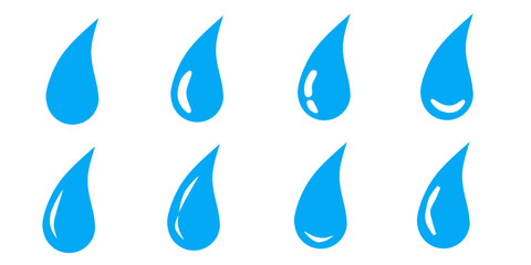 Water drop shape. Blue water drops set of drop water or oil. Isolated on a stock white background Vector