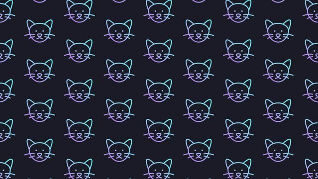 Cat Head Dark Blue Animated Loop Background 4K