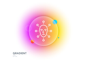 Face biometrics line icon. Gradient blur button with glassmorphism. Facial recognition sign. Head scanning symbol. Transparent glass design. Face biometrics line icon. Vector