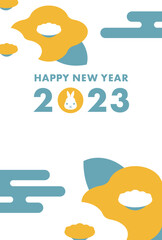 2023年うさぎ年のシンプルな椿フレームの年賀状_ホワイト