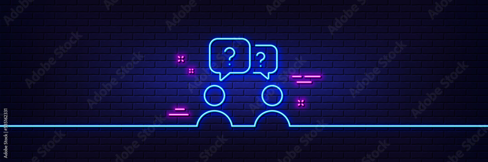 Wall mural neon light glow effect. teamwork questions line icon. ask help sign. support problem symbol. 3d line - Wall murals