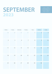 Vertical calendar page of September 2023, Week starts from Monday.