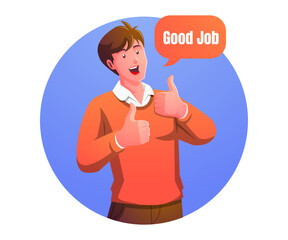 a man raises a thumbs up giving a good job rating

