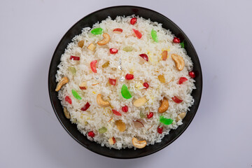 Kachchi Biriyani, chicken biriyani, prawn biriyani, Dhaka style biriyani, plain polau cooked by aromatic rice or chinigura rice isolated on white background.