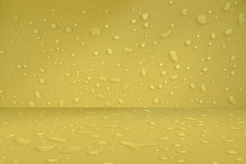 Defocus blurred water drops on orange background. waterdrops detail the background. Water splash, water spray background. Calm orange background with water drop.